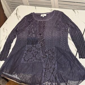 Purple and Blue Ombré  Textured Lace Tunic. Size XL